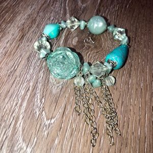 Turquoise Rose Bracelet with Silver Chains